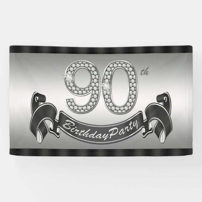 Silver 90th Birthday Party Banner (Horizontal)