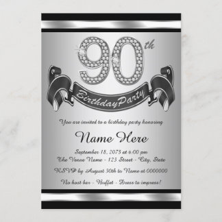 Silver 90th Birthday Party Invitation