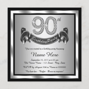 Silver 90th Birthday Party Invitation