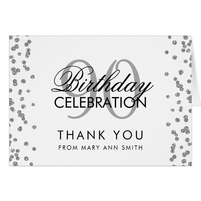 Silver 90th Birthday Thank you Glitter (Front Horizontal)
