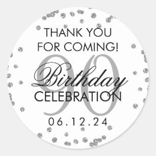 Silver 90th Birthday Thank You Glitter Classic Round Sticker