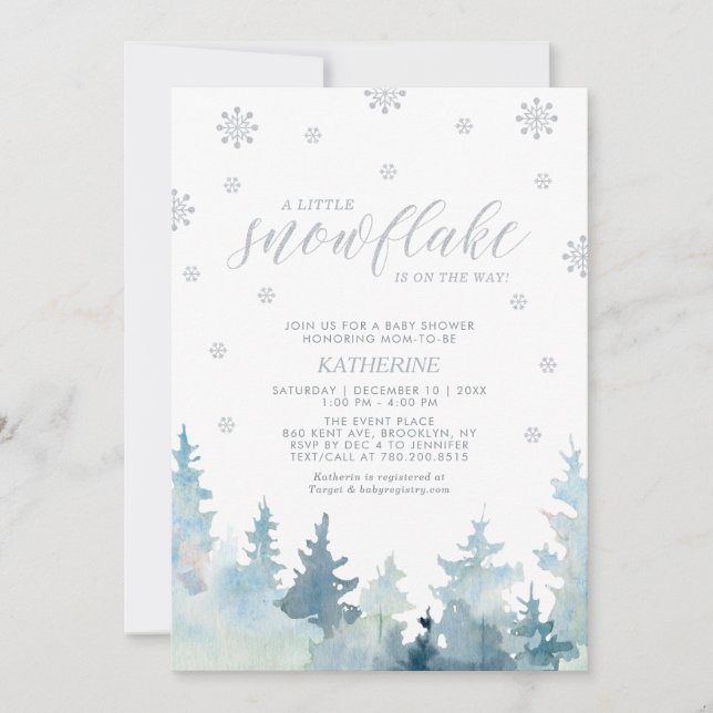 Silver | A Little Snowflake Winter Baby Shower Invitation (Front)