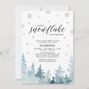 Silver A Little Snowflake Winter Trees Baby Shower Invitation