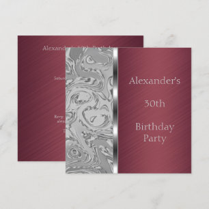 Silver Abstract & Burgundy Birthday Event Invitation