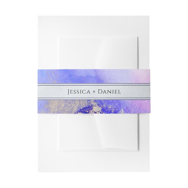 Silver Abstract Jewel Tone Art Wedding Invitation Belly Band (Front Example)
