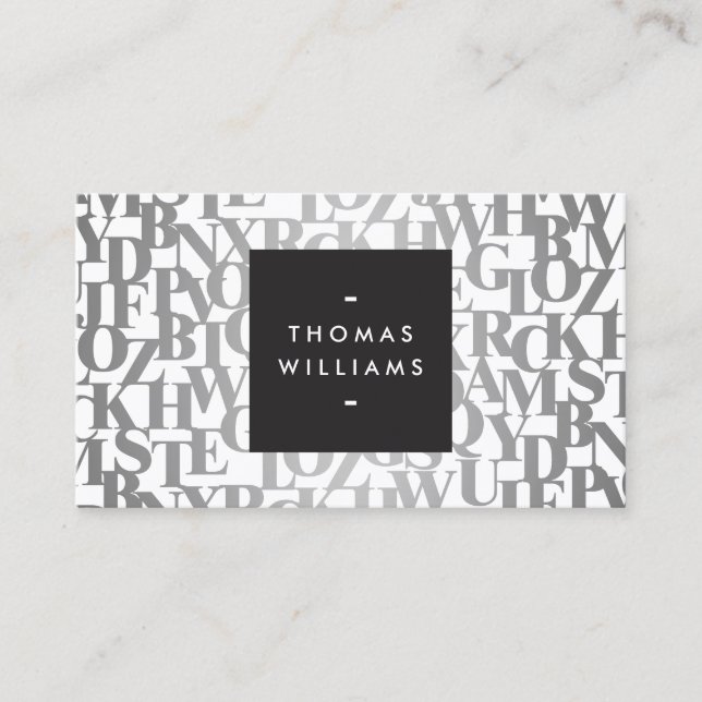 Silver Abstract Letterforms II Authors, Writers Business Card (Front)