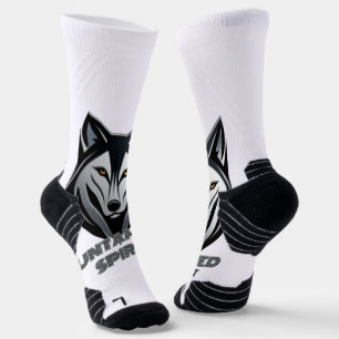 Silver-Accented Wolf Head with Abstract Shapes Socks