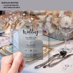 Silver Acrylic Wedding Invites Black Text Modern Invitations