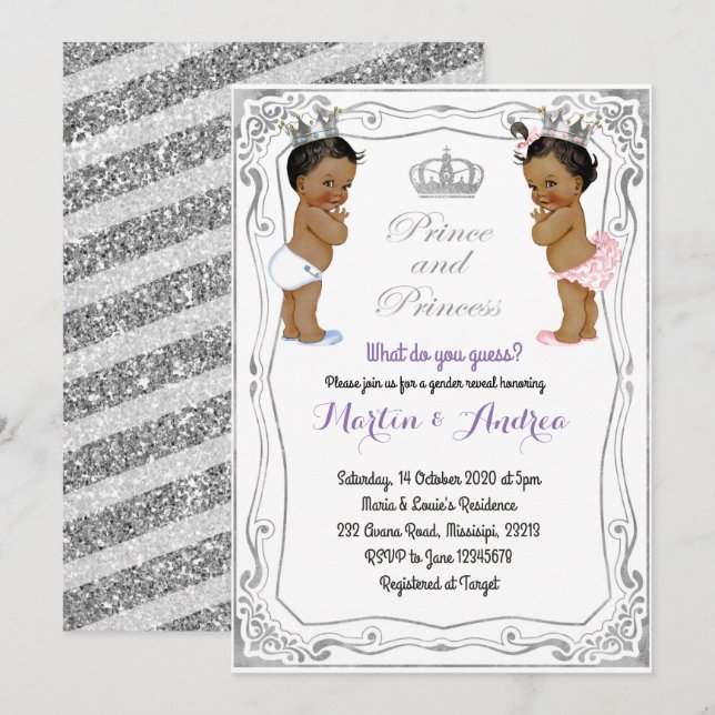 Silver African Prince or Princess Gender Reveal Invitation (Front/Back)