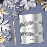 Silver agate marble name script elegant 2023 planner<br><div class="desc">Faux silver metal and agate,  marble stone print as background Personalize and add your name. The name is written with a modern hand lettered style script.</div>
