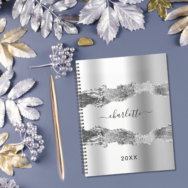 Silver agate marble name script elegant 2023 planner (Creator Uploaded)
