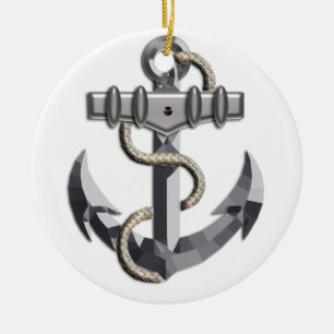 Silver Anchor Ceramic Tree Decoration