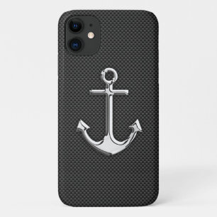 Silver Anchor on Carbon Fiber  iPhone 11 Case
