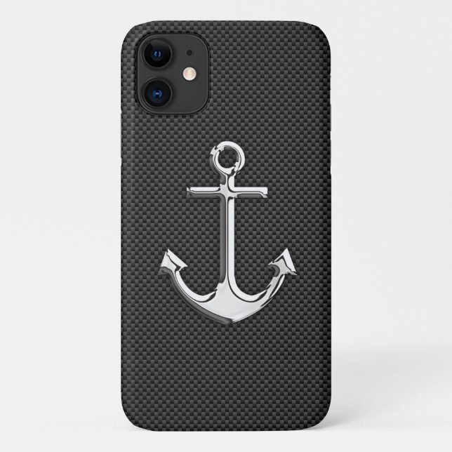 Silver Anchor on Carbon Fiber  Case-Mate iPhone Case (Back)