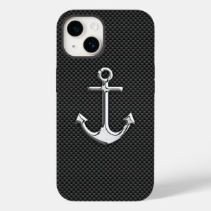 Silver Anchor on Carbon Fibre Case-Mate iPhone 14 Case