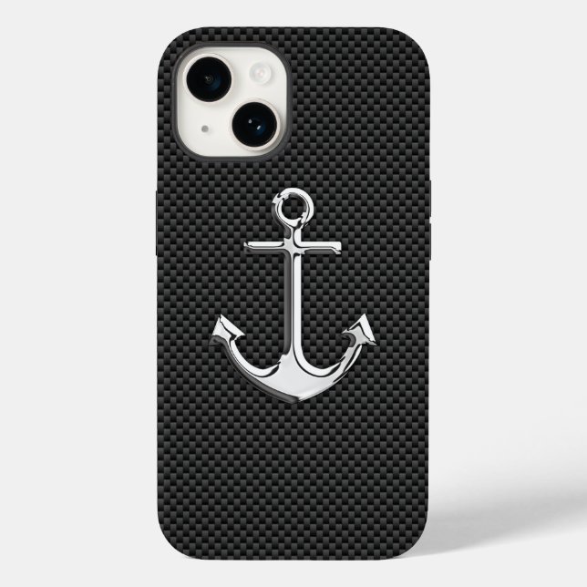 Silver Anchor on Carbon Fibre Case-Mate iPhone Case (Back)