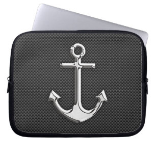 Silver Anchor on Carbon Fibre Decor Laptop Sleeve