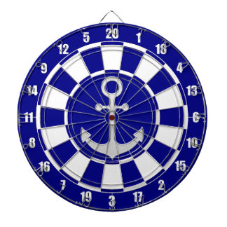 Silver Anchor on Navy Blue and White Dart Board