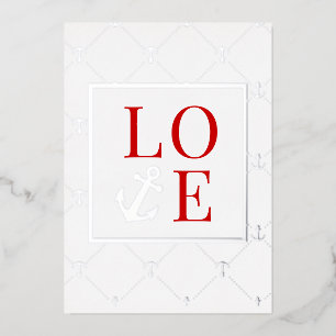Silver Anchor & Red LOVE Valentine's Day Foil Holiday Card