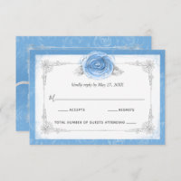Silver and Bahama Blue Roses Elegant RSVP Card