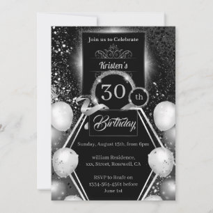 Silver and Black 30th Birthday Invitation