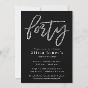 Silver and Black 40th Birthday Invitation Template