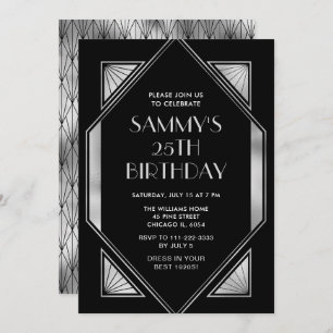 Silver and Black Art Deco Birthday Party Invitation