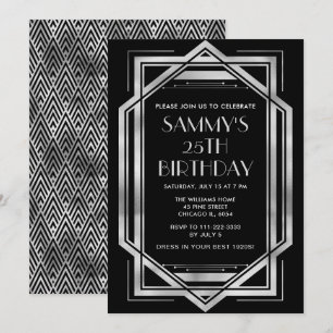Silver and Black Art Deco Birthday Party Invitation