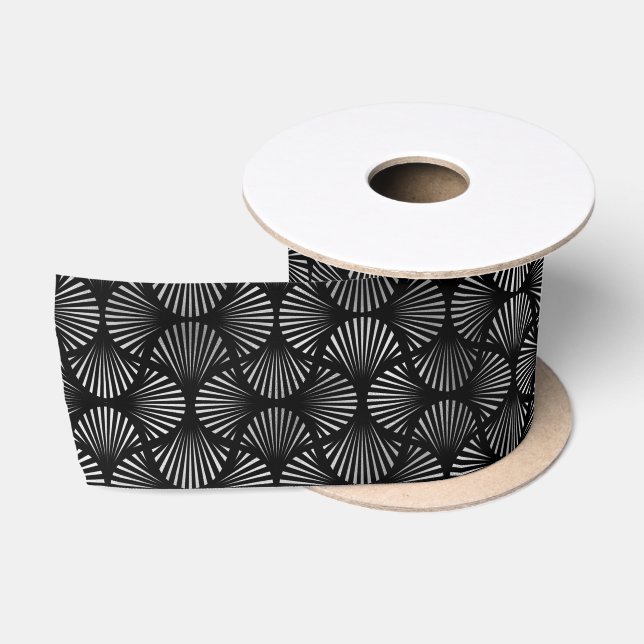 Silver and Black Art Deco Pattern Satin Ribbon (Spool)