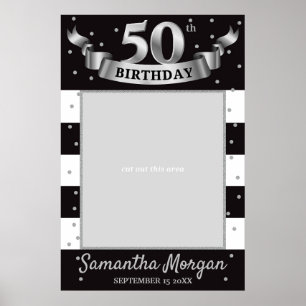Silver and Black Birthday Photo Prop Frame Any Age Poster