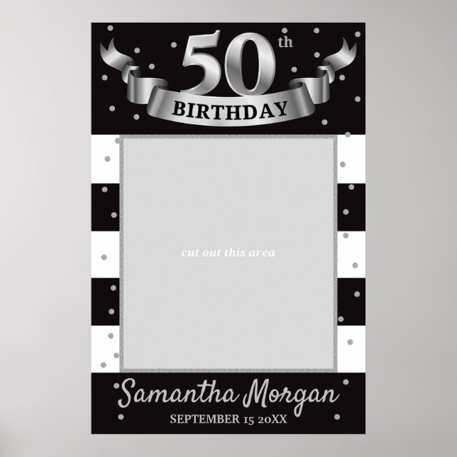 Silver and Black Birthday Photo Prop Frame Any Age Poster (Front)
