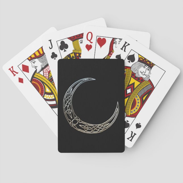Silver And Black Celtic Crescent Moon Playing Cards (Back)