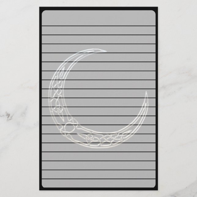 Silver And Black Celtic Crescent Moon Stationery (Front)