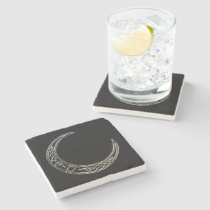 Silver And Black Celtic Crescent Moon Stone Coaster