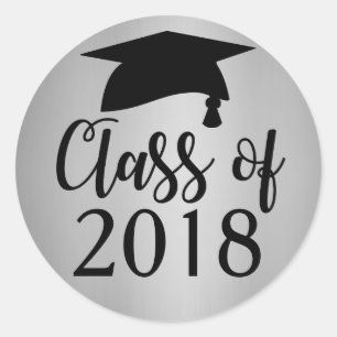 Silver and Black Class of 2018 Graduation Favour Classic Round Sticker