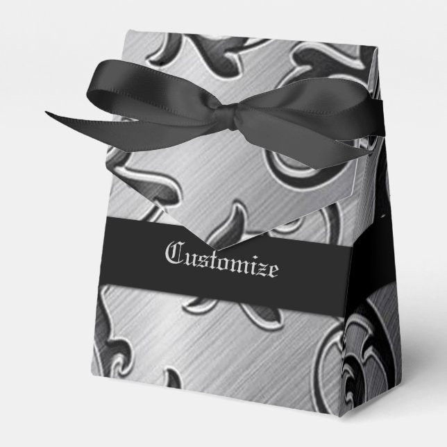 Silver and Black Curls Pattern Favour Box (Front Side)