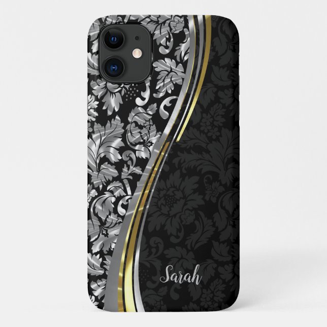 Silver And Black Damask Case-Mate iPhone Case (Back)