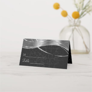 Silver And Black Damask Pattern Place Card