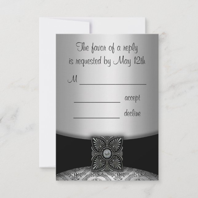 Silver and Black Damask RSVP Cards (Front)