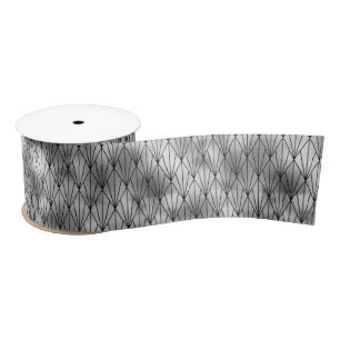 Silver and Black Diamond Art Deco Pattern Satin Ribbon