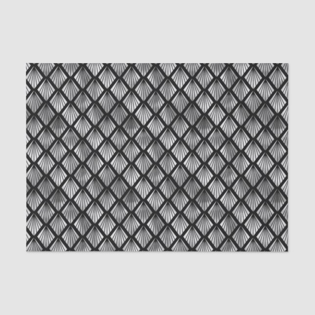 Silver and Black Diamond Art Deco Pattern Tissue Paper (Front)