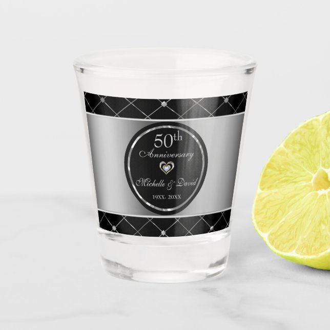 Silver And Black Diamond Shapes Shot Glass (Front)