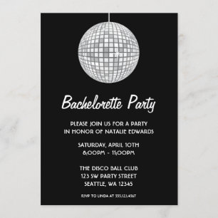 Silver and Black Disco Ball Bachelorette Party Invitation