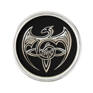 Silver And Black Dragon Trine Celtic Knots Art Lapel Pin