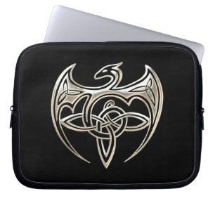Silver And Black Dragon Trine Celtic Knots Art Laptop Sleeve