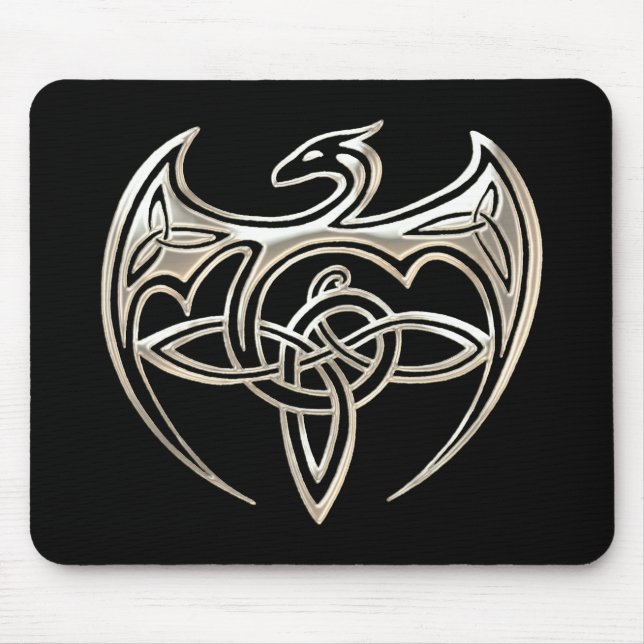 Silver And Black Dragon Trine Celtic Knots Art Mouse Mat (Front)