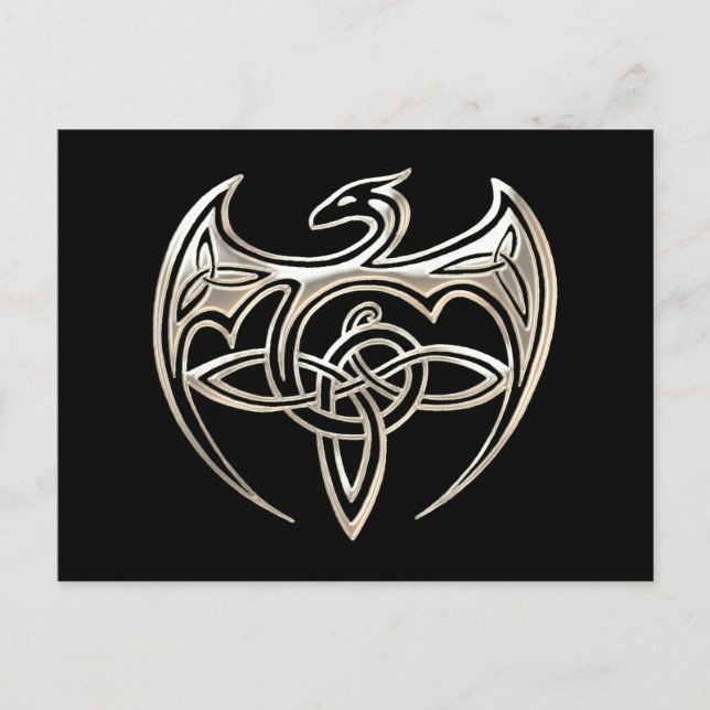 Silver And Black Dragon Trine Celtic Knots Art Postcard (Front)