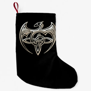 Silver And Black Dragon Trine Celtic Knots Art Small Christmas Stocking