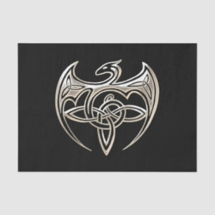 Silver And Black Dragon Trine Celtic Knots Art Tissue Paper