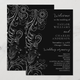 Silver and Black Elegant Floral Wedding Program Programme